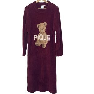 Japan Gelato Pique Burgundy Teddy Bear Fuzzy Loungewear Dress One Size